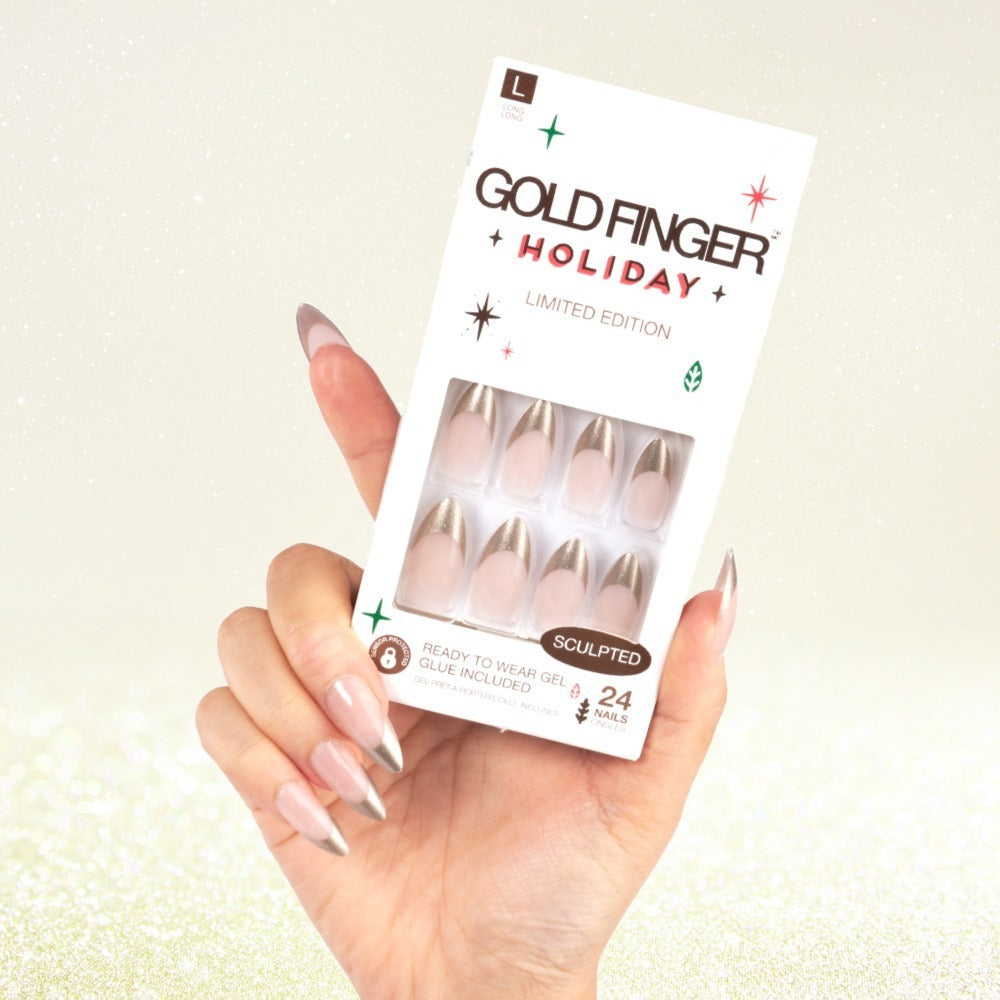 Goldfinger Full Cover Nails Press On Nails Gel Glam Design Nails Long  Length - Walmart.com